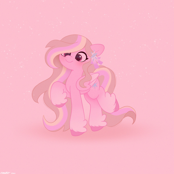 Size: 2480x2480 | Tagged: safe, artist:starburstuwu, derpibooru import, oc, oc:petal twinkle, unofficial characters only, pegasus, pony, blushing, female, image, jpeg, mare, smiling, solo, standing on two hooves, unshorn fetlocks