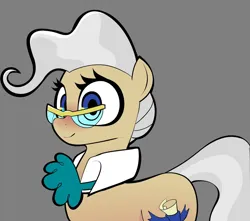 Size: 1200x1059 | Tagged: safe, artist:ponconcarnal, derpibooru import, mayor mare, earth pony, pony, g4, cravat, female, glasses, gray background, image, mare, png, simple background, smiling, solo