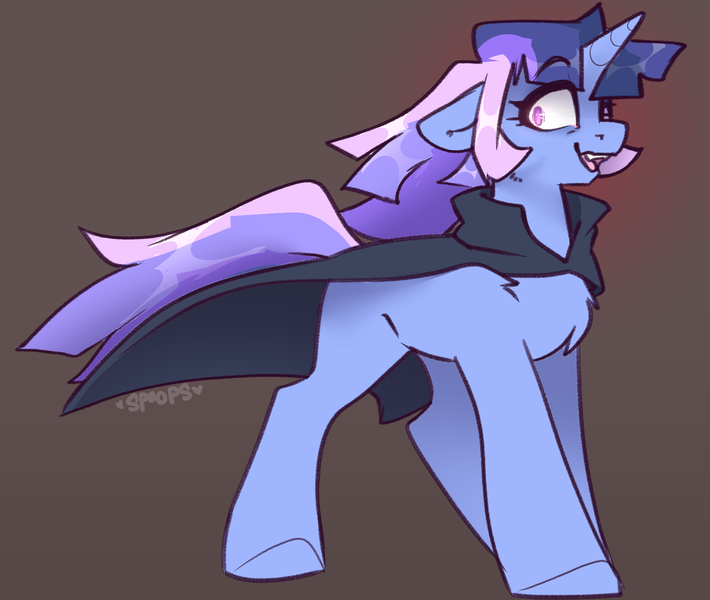 Size: 2738x2314 | Tagged: safe, artist:spoopygander, derpibooru import, oc, oc:flawless sparklemoon, unofficial characters only, pony, unicorn, cape, clothes, fangs, female, fusion, fusion:trixie, fusion:twilight sparkle, fusion:twixie, horn, image, mare, my little pony the movie: the death of twilight sparkle, png, solo