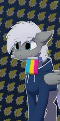 Size: 2000x4000 | Tagged: safe, alternate version, artist:monycaalot, derpibooru import, oc, oc:nomshire, unofficial characters only, pegasus, alternate character, clothes, commission, image, pansexual pride flag, patterned background, pegasus oc, png, pride, pride flag, pride month, solo, wings, ych result