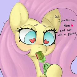 Size: 3000x3000 | Tagged: suggestive, artist:boneappleteeth, derpibooru import, fluttershy, oc, oc:anon, pegasus, pony, eating, food, hand, heart, heart eyes, hoof hold, hooves, image, jpeg, popsicle, simple background, suggestive eating, thoughts, wingding eyes