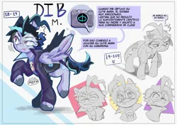 Size: 1600x1129 | Tagged: safe, artist:sirm0th, derpibooru import, ponified, pegasus, pony, abstract background, clothes, glasses, image, invader zim, jpeg, male, reference sheet, solo, solo male, spanish, spanish text, stallion, trenchcoat