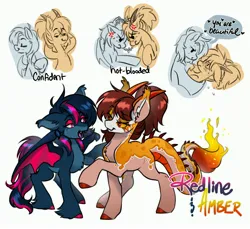 Size: 3610x3304 | Tagged: safe, artist:opalacorn, derpibooru import, oc, oc:amber, oc:redline, unofficial characters only, bat pony, dracony, dragon, hybrid, pony, bat pony oc, bat wings, blush lines, blushing, commission, cross-popping veins, duo, duo female, emanata, fangs, female, frown, hooves behind head, image, jpeg, lidded eyes, mare, open mouth, open smile, simple background, smiling, white background, wings