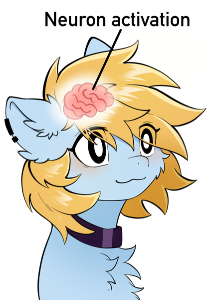 Size: 1858x2626 | Tagged: safe, artist:gale spark, derpibooru import, oc, oc:gale spark, unofficial characters only, pony, :3, blushing, brain, cheek fluff, chest fluff, cute, ear fluff, ear piercing, funny, image, meme, neuron activation, organs, piercing, png, simple background, smiling, solo, white background