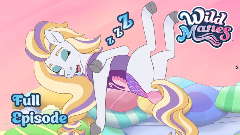 Size: 1920x1080 | Tagged: safe, derpibooru import, screencap, pony, bailey (wild manes), drool, female, hooves, image, mare, pillow, png, raised hoof, sleeping, wild manes