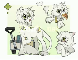 Size: 3300x2550 | Tagged: safe, artist:tabithaqu, derpibooru import, oc, unnamed oc, bird, pony, unicorn, book, chibi, female, food, glasses, horn, image, jpeg, leonine tail, mare, pizza, simple background, solo, unicorn oc, unshorn fetlocks, watermark