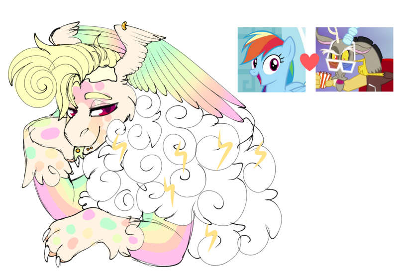 Size: 1280x881 | Tagged: safe, artist:malinraf1615, derpibooru import, discord, rainbow dash, oc, draconequus, bust, image, interspecies offspring, offspring, parent:discord, parent:rainbow dash, parents:discodash, png, portrait, simple background, siscord, transparent background