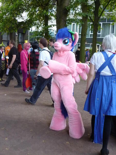 Size: 480x640 | Tagged: safe, artist:atalonthedeer, derpibooru import, firefly, human, g1, 2012, connichi, fursuit, image, irl, irl human, jpeg, outdoors, photo, ponysuit, solo focus