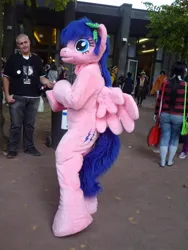 Size: 480x640 | Tagged: safe, artist:atalonthedeer, derpibooru import, firefly, human, g1, 2012, connichi, fursuit, image, irl, irl human, jpeg, outdoors, photo, ponysuit, solo focus