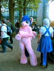 Size: 480x640 | Tagged: safe, artist:atalonthedeer, derpibooru import, firefly, human, g1, 2012, connichi, fursuit, image, irl, irl human, jpeg, outdoors, photo, ponysuit, solo focus