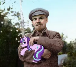 Size: 3000x2634 | Tagged: safe, artist:aubs, derpibooru import, starlight glimmer, human, pony, unicorn, holding a pony, horn, image, lenin, newbie artist training grounds, photo, photomanipulation, png, vladimir lenin