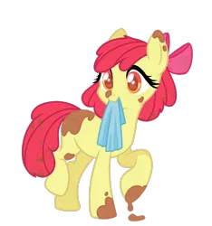 Size: 1080x1156 | Tagged: safe, artist:xiaotanhuan, derpibooru import, apple bloom, earth pony, pony, bow, dirty, female, full body, hair bow, image, mare, mouth hold, older, png, rag, show accurate, simple background, smiling, solo, transparent background