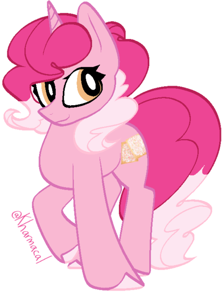 Size: 562x741 | Tagged: safe, artist:kharmacal, derpibooru import, oc, oc:strawberry poptart, unofficial characters only, unicorn, curly hair, horn, image, looking offscreen, png, simple background, solo, transparent background, two toned mane