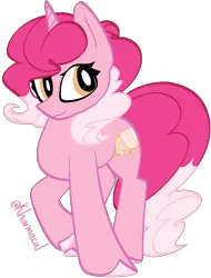 Size: 562x741 | Tagged: safe, artist:kharmacal, derpibooru import, oc, oc:strawberry poptart, unofficial characters only, unicorn, curly hair, horn, image, looking offscreen, png, simple background, solo, transparent background, two toned mane