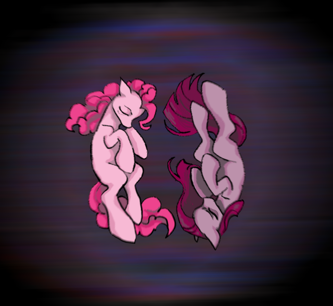 Size: 1408x1294 | Tagged: safe, artist:byefella, derpibooru import, pinkie pie, earth pony, pony, abstract background, duality, eyes closed, female, image, mare, pinkamena diane pie, png, self paradox, self ponidox, yin-yang