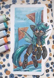 Size: 1502x2160 | Tagged: safe, artist:lonerdemiurge_nail, derpibooru import, oc, oc:04, changeling, pony, changeling oc, image, jpeg, my little pony, solo, water, waterfall, wings