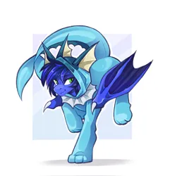 Size: 1973x2048 | Tagged: safe, artist:buvanybu, derpibooru import, oc, oc:guard cobalt flash, unofficial characters only, bat pony, vaporeon, bat pony oc, bat wings, clothes, commission, costume, image, jpeg, male, pokémon, smiling, solo, solo male, wings, ych result