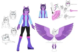 Size: 3135x2131 | Tagged: safe, artist:star153, derpibooru import, twilight sparkle, twilight sparkle (alicorn), alicorn, anthro, pony, g4, blast, book, boots, clothes, daggers, fingers, force field, hand, image, light blue, mace, magic, pants, png, purple, redesign, shirt, shoes, solo, something in the description, telekinesis, vest, weapon, wings