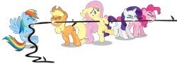 Size: 8254x3000 | Tagged: safe, artist:masem, derpibooru import, applejack, fluttershy, pinkie pie, rainbow dash, rarity, earth pony, pegasus, unicorn, g4, black vine, horn, image, png, pulling