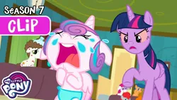 Size: 1280x720 | Tagged: safe, derpibooru import, edit, edited screencap, screencap, princess flurry heart, twilight sparkle, twilight sparkle (alicorn), alicorn, pony, a flurry of emotions, g4, season 7, bloodshot eyes, clip, colt, crying, diaper, drugs, female, filly, foal, high, image, jpeg, male, marijuana, my little pony logo, red eyes