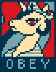 Size: 850x1100 | Tagged: safe, derpibooru import, princess celestia, alicorn, g4, brony history, bust, crown, digital art, female, hope poster, image, inspired by another artist, jewelry, limited palette, minimalist, mlp fim's fourteenth anniversary, modern art, obey, peytral, pixel art, png, portrait, poster, regalia, shepard fairey, solo