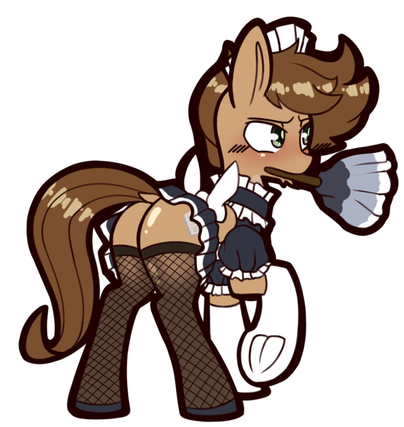 Size: 2049x2169 | Tagged: suggestive, artist:chiefywiffy, derpibooru import, oc, oc:petrichor, unofficial characters only, pegasus, pony, blushing, butt, clothes, crossdressing, dock, duster, frog (hoof), image, leggings, maid, male, pegasus oc, plot, png, raised hoof, socks, stallion, stallion oc, tail, underhoof, wings