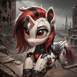 Size: 1024x1024 | Tagged: safe, ai content, derpibooru import, machine learning generated, stable diffusion, oc, oc:blackjack, unofficial characters only, alicorn, cyborg, pony, robot, fallout equestria, fallout equestria: project horizons, cybernetic legs, fanfic art, female, generator:pony diffusion v6 xl, image, mare, png, prompter:teonanakatle, roboticization, solo