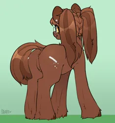 Size: 3000x3200 | Tagged: safe, artist:spoopygander, derpibooru import, oc, oc:chalk, ponified, unofficial characters only, earth pony, pony, butt, butt freckles, cute, cutie mark, ear piercing, earring, featureless crotch, female, freckles, glasses, image, jewelry, mare, piercing, png, ponytail, solo, unshorn fetlocks