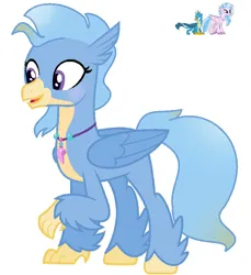 Size: 783x856 | Tagged: safe, artist:royalswirls, derpibooru import, gallus, silverstream, oc, unnamed oc, classical hippogriff, gryphon, hippogriff, hippogriffon, hybrid, g4, base used, countershading, female, folded wings, image, interspecies offspring, jewelry, jpeg, male, necklace, offspring, open mouth, open smile, parent:gallus, parent:silverstream, parents:gallstream, simple background, smiling, white background, wings