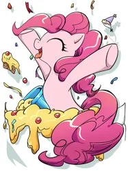 Size: 1239x1654 | Tagged: safe, artist:yukandasama, derpibooru import, pinkie pie, earth pony, pony, g4, cake, confetti, cute, diapinkes, female, food, hat, image, jpeg, mare, messy, party cannon, party hat, pocket, pocket pony, solo, tiny, tiny ponies