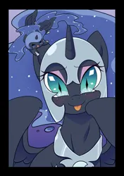 Size: 1205x1713 | Tagged: safe, artist:yukandasama, derpibooru import, nightmare moon, alicorn, pony, g4, armor, blushing, chibi, cute, duality, female, filly, foal, image, jpeg, mare, micro, moonabetes, nicemare moon, nightmare woon, self paradox, self ponidox, solo, tongue out