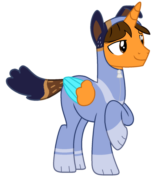 Size: 1238x1390 | Tagged: safe, artist:shieldwingarmorofgod, derpibooru import, oc, oc:ej, unofficial characters only, alicorn, g4, bluey, dog costume, image, male, png, solo, stripe heeler