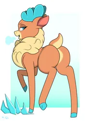 Size: 2000x2700 | Tagged: safe, artist:anix_space, derpibooru import, velvet reindeer, deer, them's fightin' herds, butt, community related, gradient background, ice, image, plot, png, simple background, solo