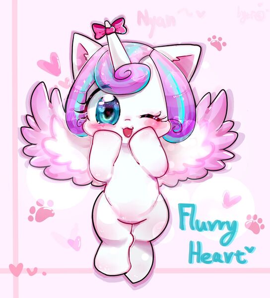 Size: 1450x1600 | Tagged: safe, artist:camilla_, derpibooru import, princess flurry heart, alicorn, pony, g4, baby, baby pony, blushing, bow, cute, daaaaaaaaaaaw, female, filly, flurrybetes, foal, horn, horn bow, image, jpeg, looking at you, one eye closed, solo, spread wings, weapons-grade cute, wings