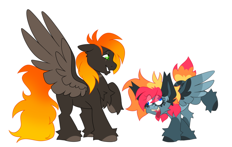 Size: 7909x5008 | Tagged: safe, artist:crazysketch101, derpibooru import, oc, oc:ashton burnside, oc:crazy looncrest, pegasus, pony, chest fluff, derp, duo, ear fluff, eye clipping through hair, fluffy, goofy, image, png, ship:burncrest, simple background, smiling, transparent background