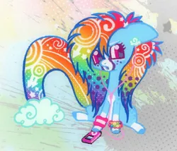 Size: 1260x1078 | Tagged: safe, artist:sweetpinkheart0, derpibooru import, rainbow dash, pegasus, pony, g4, abstract background, alternate design, cute, dashabetes, female, image, jpeg, mare, scene hair, solo