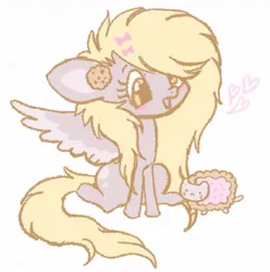 Size: 1117x1125 | Tagged: safe, artist:sweetpinkheart0, derpibooru import, derpy hooves, pegasus, pony, g4, cute, derpabetes, image, jpeg, nyan cat, scene hair, simple background, sitting, solo, white background