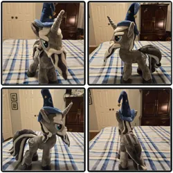 Size: 1628x1628 | Tagged: safe, artist:manehattanplushies, derpibooru import, star swirl the bearded, original species, plush pony, pony, unicorn, g4, beard, bell, facial hair, hat, hooves, horn, image, male, moustache, photo, plushie, png, stallion, wizard, wizard hat