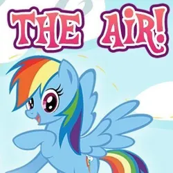 Size: 385x384 | Tagged: safe, derpibooru import, rainbow dash, pegasus, pony, g4, cropped, english, female, flying, gameloft, image, mare, meme, png, sky, solo, text, wow! glimmer