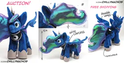 Size: 7500x3840 | Tagged: safe, artist:chillynachos, derpibooru import, princess luna, alicorn, original species, plush pony, pony, g4, auction, auction open, craft, image, jpeg, photo, plushie, solo