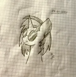 Size: 2639x2677 | Tagged: safe, artist:japkozjad, derpibooru import, vinyl scratch, drawing, glasses, image, jpeg, sketch, smiling