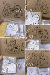 Size: 3072x4608 | Tagged: safe, artist:alunarlen, derpibooru import, princess celestia, princess luna, pony, g4, box, cardboard box, image, irl, jpeg, marker drawing, photo, sketch, smiling, traditional art