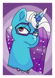 Size: 1240x1754 | Tagged: safe, artist:galactichooves, derpibooru import, pony, g5, auroricorn, bust, comet (g5), eyebrows, fanart, glasses, horn, image, looking at you, png, portrait, raised eyebrow, serious, serious face, shiny eyes, simple background, solo