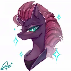 Size: 1024x1024 | Tagged: safe, artist:alunarlen, derpibooru import, tempest shadow, pony, unicorn, g4, broken horn, bust, female, horn, image, jpeg, mare, portrait, simple background, solo, white background