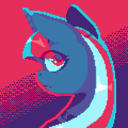 Size: 960x960 | Tagged: safe, alternate version, artist:danvo, derpibooru import, oc, oc:scarlett moonlight, unofficial characters only, pony, unicorn, animated, digital art, dithering, eye clipping through hair, female, gif, gradient background, horn, image, limited palette, lineless, looking at you, pixel art, solo