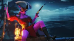 Size: 3840x2160 | Tagged: suggestive, artist:artempredator, ponerpics import, oc, unofficial characters only, anthro, 3d, boots, breasts, clothes, female, gun, halloween, holiday, image, jpeg, looking at you, night, pirate, shoes, weapon