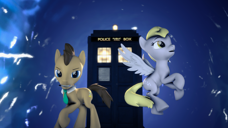 Size: 1920x1080 | Tagged: safe, derpibooru import, derpy hooves, doctor whooves, time turner, doctor who, image, png, sonic screwdriver, tardis