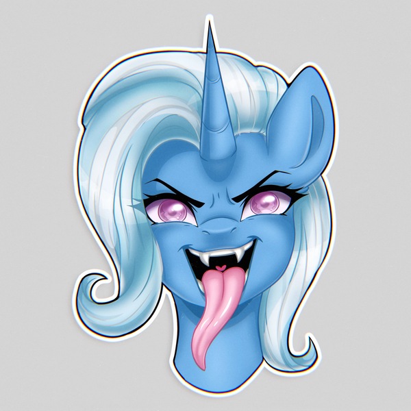 Size: 2396x2396 | Tagged: safe, artist:murny, derpibooru import, trixie, pony, unicorn, g4, bust, female, horn, image, jpeg, long tongue, mare, portrait, solo, tongue out