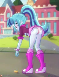 Size: 1500x1942 | Tagged: suggestive, artist:dieart77, derpibooru import, sonata dusk, human, equestria girls, g4, boots, clothes, coin, image, jpeg, leaning forward, panties, panty shot, shoes, skirt, underwear, upskirt