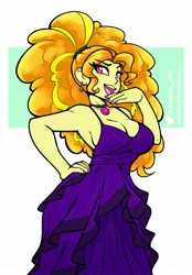 Size: 1200x1726 | Tagged: safe, artist:ambris, derpibooru import, adagio dazzle, human, equestria girls, g4, bluesky, bluesky link, breasts, choker, cleavage, clothes, curly hair, dress, eyeshadow, female, fingernails, gem, hairband, image, jpeg, makeup, meta, nail polish, nails, open mouth, open smile, purple dress, purple nail polish, sideboob, siren gem, smiling, solo, twitter, twitter link, yellow eyeshadow